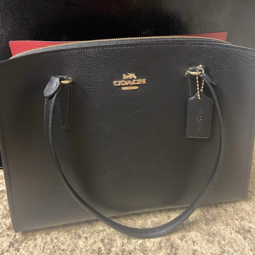 Coach Black Leather Tote with Gold Hardware